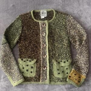 Curio Women's Green and Brown Textured Knit Cardigan Sweater Size S